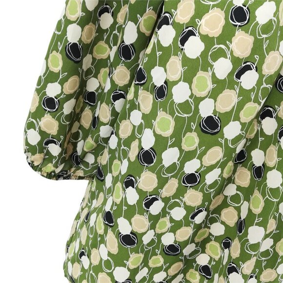 Ann Taylor Loft Peasant Blouse Size S Green Flowers Floral Abstract Short Sleeve - Picture 5 of 12